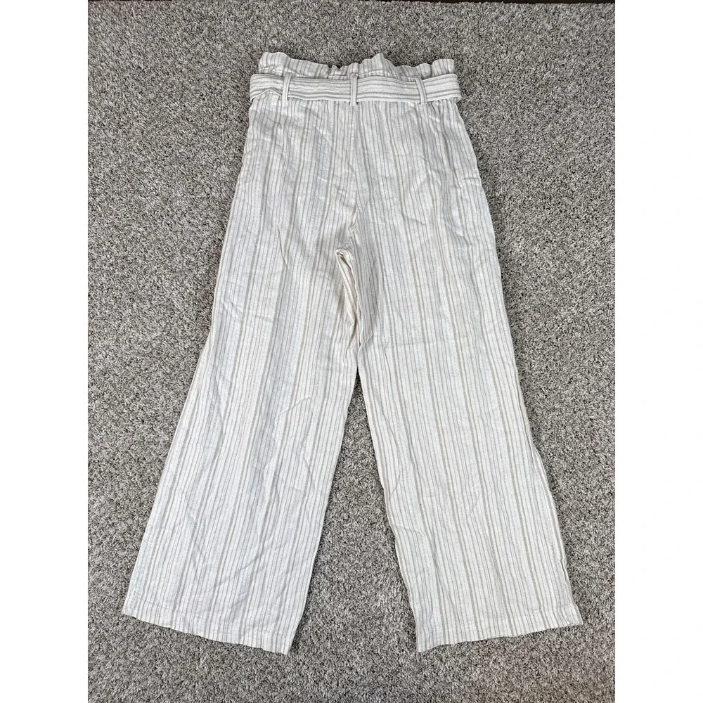 Banana Republic Pants Womens 4‎ White Stripe Paperbag Wide Leg Linen Crop Casual